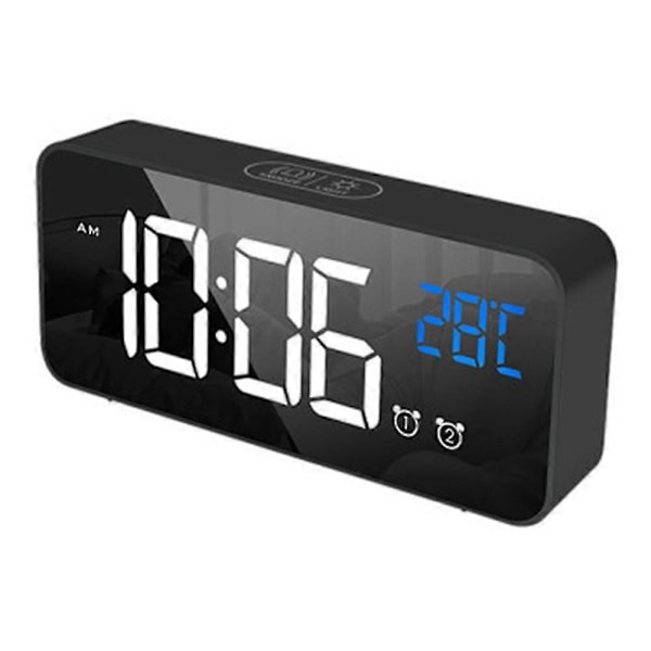 LED Display Digital Vækkeur, USB-ladeport, Lydkontrol, Alarmringetoner, Justerbar Lydstyrke og Lysstyrke, 12/24 H, Snooze Funktion - Sort