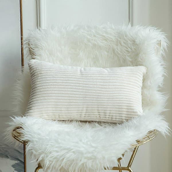 2-pack Corduroy Kuddfodral 30 x 50 cm Ländryggskuddar Vit Kuddfodral för Soffa Sovrum Bäddsoffa