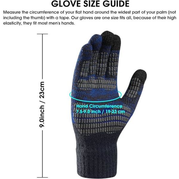 Vinterhandskar med pekskärm för män, halkfria varma handskar, stickade silikonpartikelhandskar för män Dark Blue
