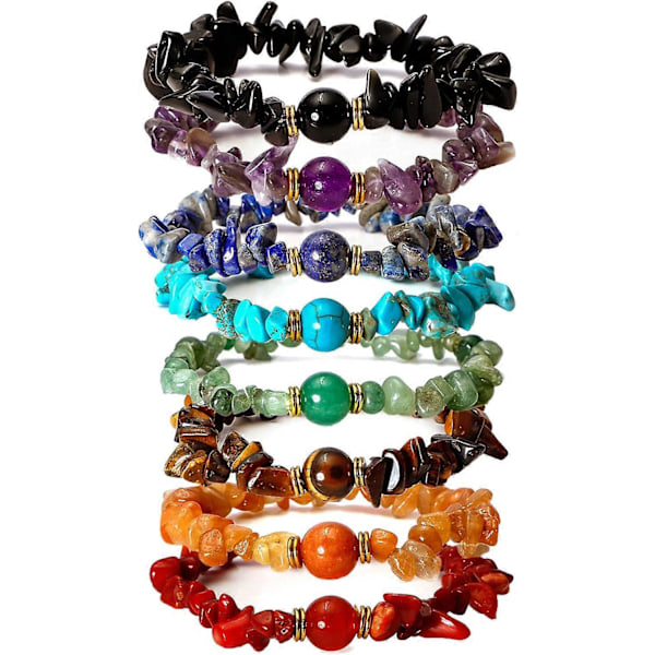 Dame 7 Chakra Armbånd Krystalhelbredende Chip Sten Stretch Armbånd til Kvinder Reiki Yoga Angst