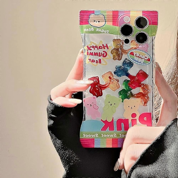 Snackpåse Nallebjörn Mobilskal Kompatibelt med iPhone 12 Skal Linsskydd Sött Godispåse Skal Mjuk TPU Transparent Skyddsskal