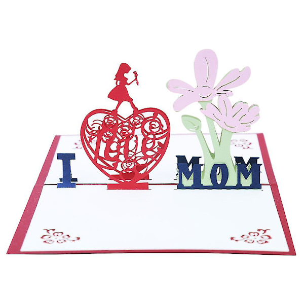 Uusi Trend 3D Up -tervehdyskortit I Love Mom Käsintehdyt Wish Ontot Paperityöt äitienpäiväksi (punainen)