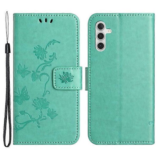 Kompatibelt för Samsung Galaxy A24 Präglat Fjärilsblomma Mobilskal PU Läder Plånboksställ Telefonskydd med Rem Indigo