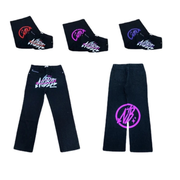 2023 American High Street Casual Pants Mørk Rett Løs Letter Print Casual Pants purple M