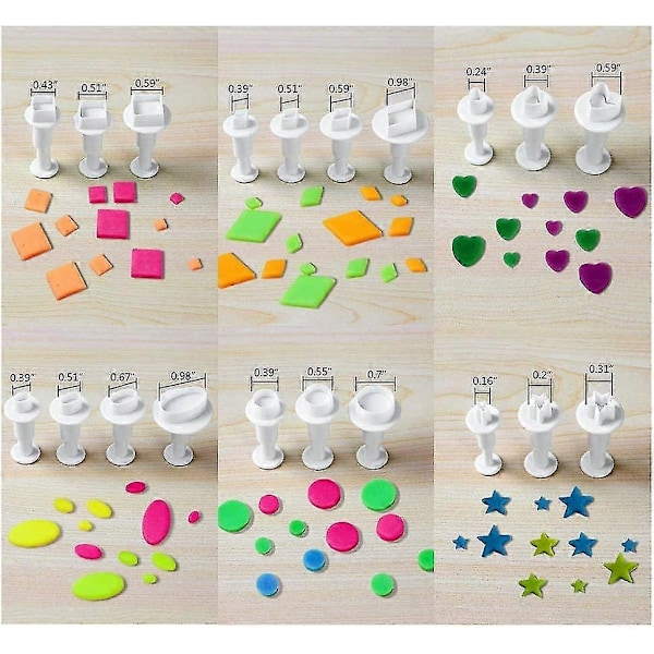 20 st Mini Fondantformar Kakformar Sockerkonst Tårtdekorationsverktyg, Fyrkant/rund/Hjärta/oval/Femuddig Ect