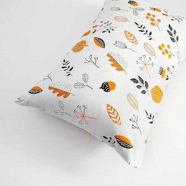 Vita örngott set om 2 Queen Size 100% Bomull Orange Örngott Dekorativa Blommiga Örngott Kuvertstängning Botanisk Örngottsfodral Pla
