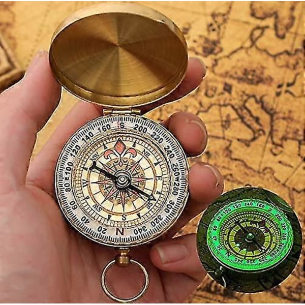 Compass Bærbar Metallkompass, Vanntett Messingkompass, Fluorescerende Overlevelseskompass, Retro Bærbar