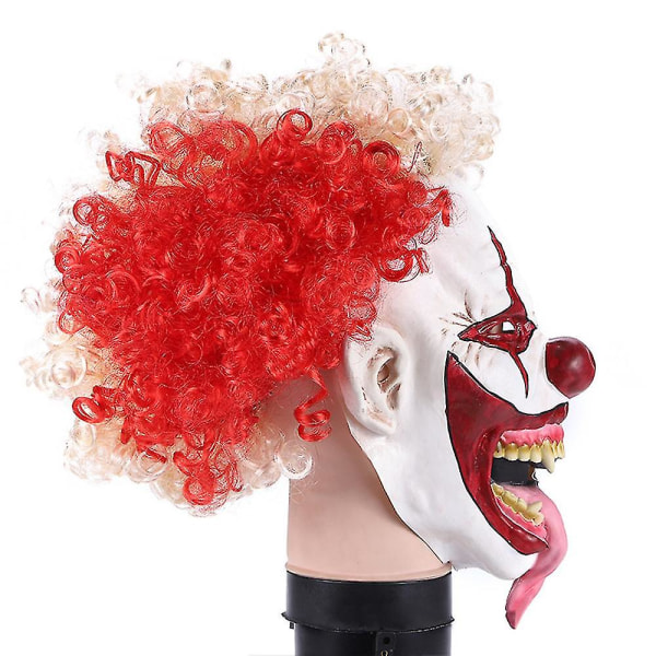 Läskig clown dräktmask Skräckmask färgat lockigt hår Realistisk vuxen latexmask Halloween Cosplay kostym rekvisita