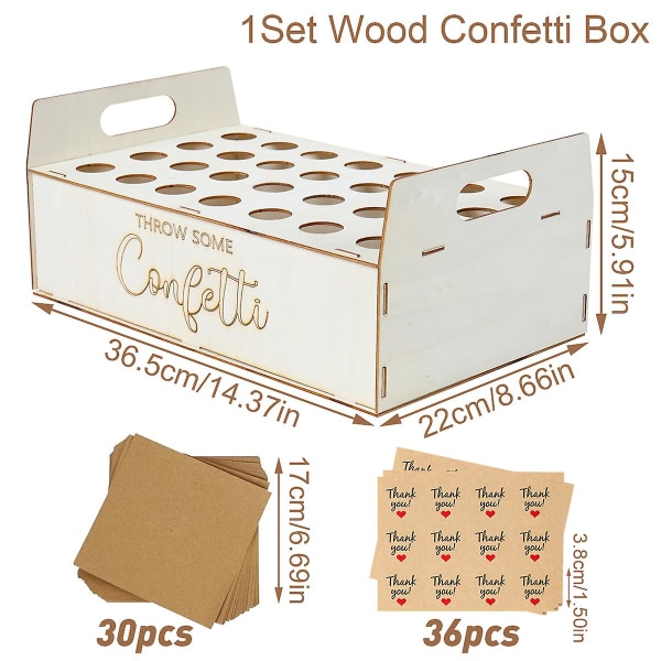 Bröllopskraftpappersbricka Konfettikon Stativ Boxbricka för bröllopsdekoration Blomkonfettikottar Rustik bröllopspappershållare Wood Confetti Set 3