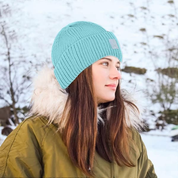 Unisex strikket lue for kvinner/menn UK Cuffed Solid Colour Basic vinterluer for stort hode, løs passform, termisk vindtett tykk lue
