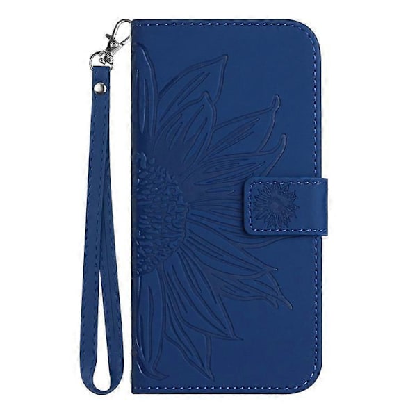 Kompatibelt för Samsung Galaxy M53 5G HT04 Skin-touch PU Läder Mobiltelefon Skydd Skal med Tryckt Solros Ställ Plånboksfodral Azure