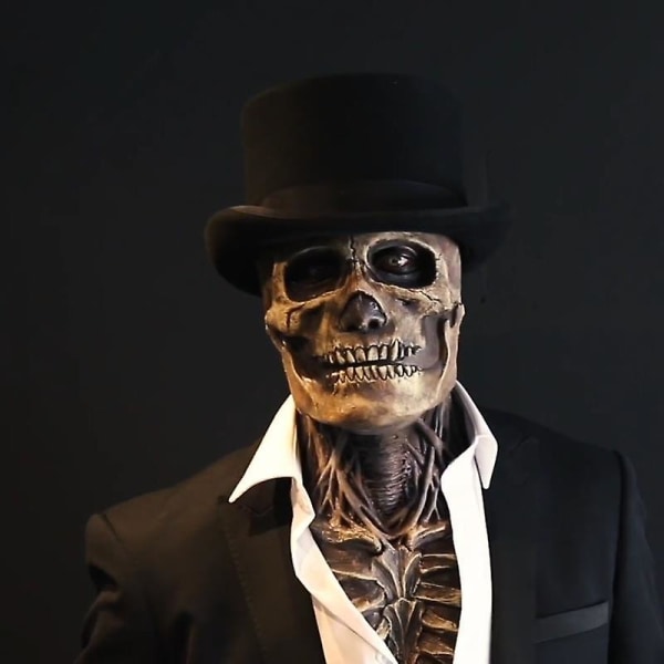 2023 Halloween kauhunaamio 3D liikkuva leuka kypärä luuranko lateksi pelottava naamio Halloween naamiainen rekvisiitta puku juhlakoristeet Grey skull and Hat