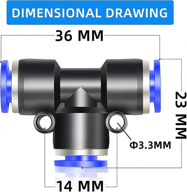10 st Blå 4mm OD 3-vägs T-kopplingar Push To Connect (PE-4)