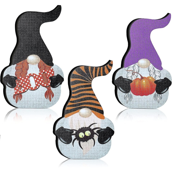 3 delar Halloween Trä Gnome Bordsskylt Gnome Tiered Bricka Träskylt Trä Hem