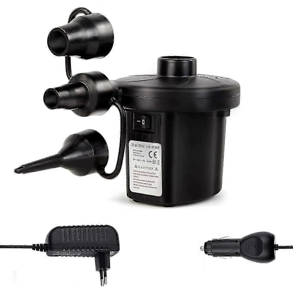Elektrisk pumpe med 3 dyser, oppustning og tømning 2 i 1 pumpe med dobbeltfunktion til hjem og bil til oppustelig madras og camping