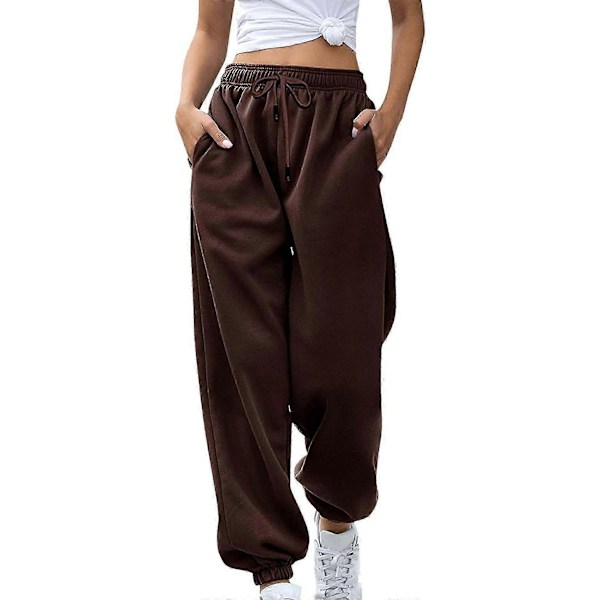 Afslappede sweatpants til kvinder med snøre, brede joggingbukser, bløde komfortable bukser med lommer og elastiske manchetter