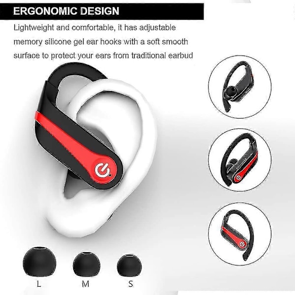 Langattomat nappikuulokkeet, Bluetooth 5.1 urheilukuulokkeet, 10 tuntia soittoaikaa yhdellä latauksella, langattomat kuulokkeet 6D stereo Hi-fi ääni, melunvaimennus (punainen)