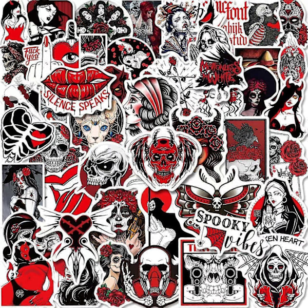 50 st Goth Stickers Dekaler Paket. Halloween Stickers, Skräck Stickers, Punk Stickers för Vuxna Tjejer Tonåringar Män. Vattentäta Stickers (Gothic Stickers 50)