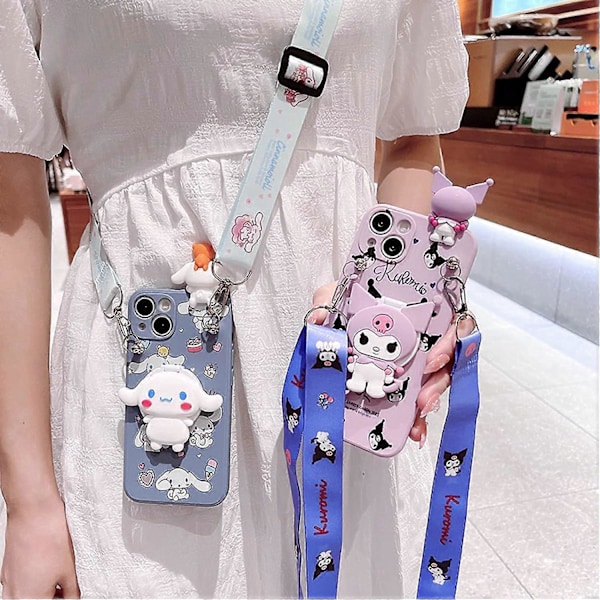 Kawaii Telefondeksel for iPhone 14 Søtt Tegneserie Silikon Beskyttelsesdeksel for Kvinner og Jenter Lilla