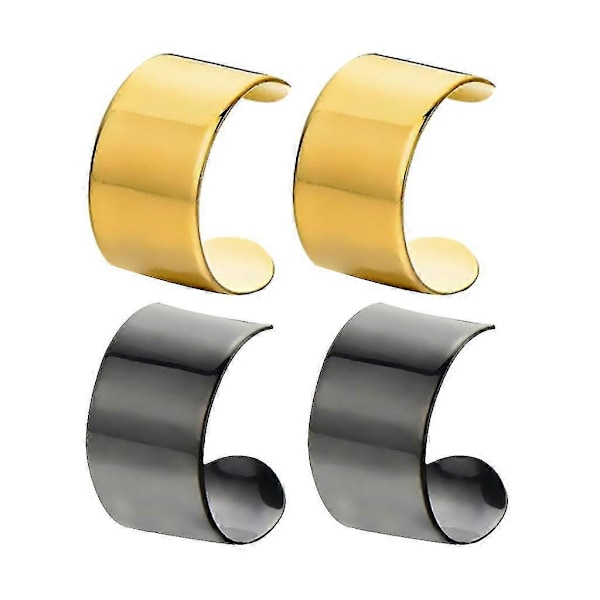 2 Par Punk Guld Sort Øre Cuff Brusk Øvre Helix Clip Stud Øreringe