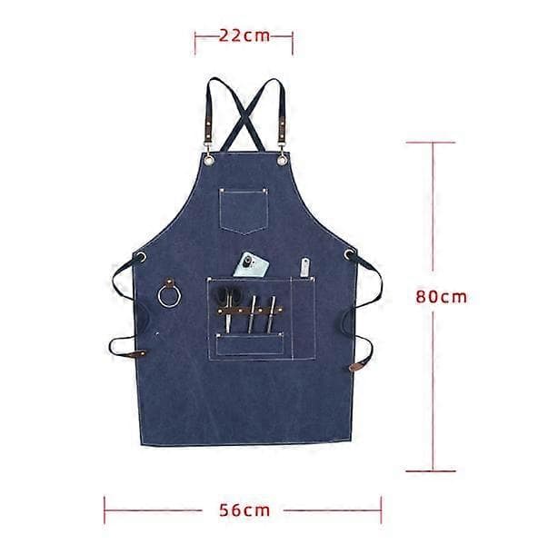 DIY Kokkeforklæde Grillforklæde med 4 Lommer - Holdbart 16oz Bomuldslærred, Rustfrit Stål Materiale - Blå