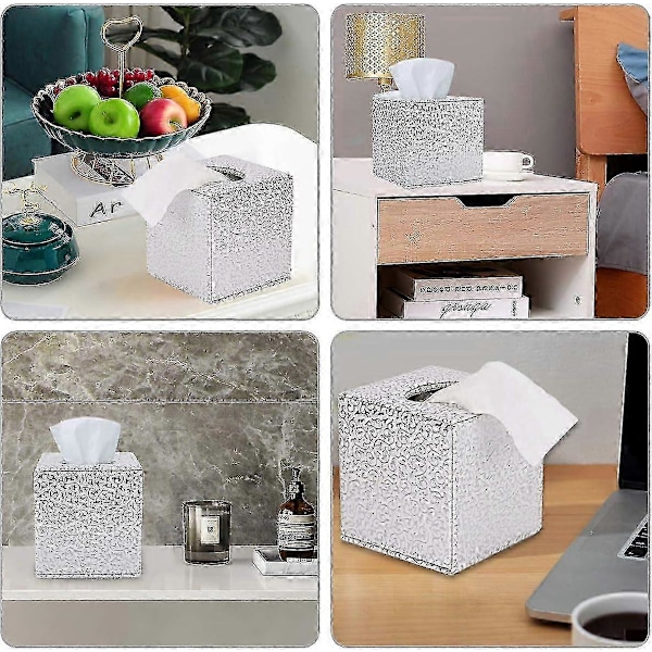 2024 Lämplig Tissue Box Cover PU Läder Kub Tissuehållare - Hushåll Kontor Fyrkantig Tissue Cover Fodral