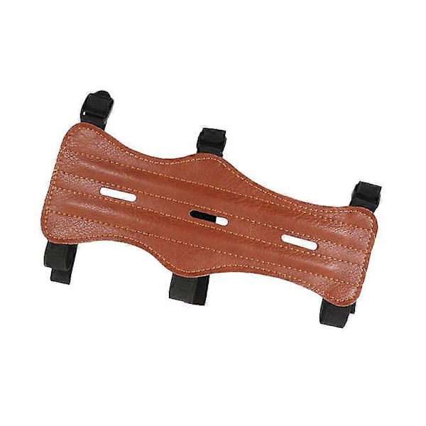 mote pu lær sikkerhetsstropp armbånd justerbar trippel spenne stropp bueskyting armbeskytter tilbehør for pil recurve jakt bueskyting forsyninger (brun)