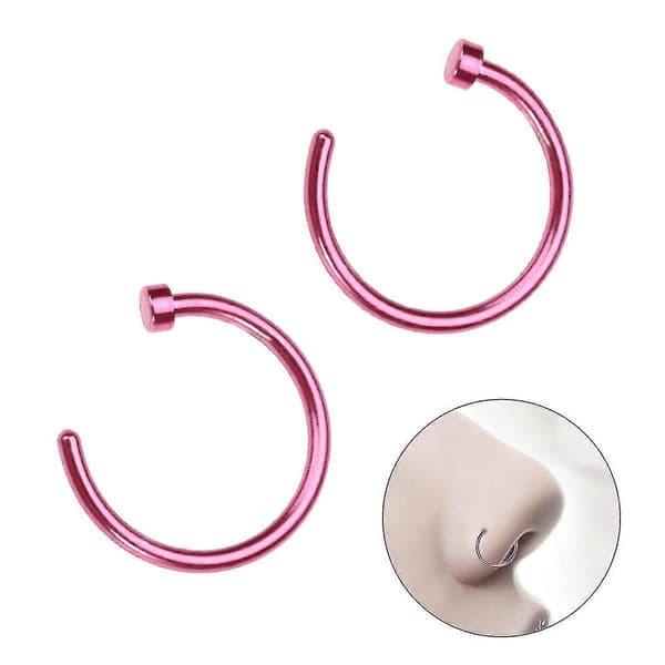 2 stk. Unisex Kirurgisk Titanium Stål Åben Næsering Næsepiercing Stud 8mm (Pink)