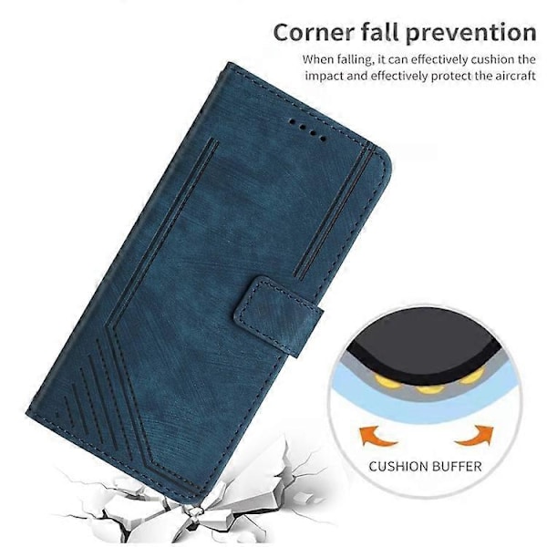 Kompatibel med Motorola Moto G15 4G Etui Prægede Linjer Læder Telefon Cover Foldbart Stativ Azure