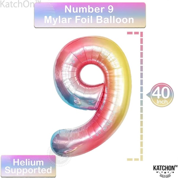 Glitter Nine -banneri ja numero 9 -ilmapallo - 40 tuuman yksisarvisen 9-vuotissyntymäpäiväkoristeet tytöille | Jättimäinen yksisarvisen pää -ilmapallo, 43 tuumaa | Folioilmapallot f