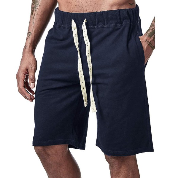 Herr Shorts med dragsko Jogging Sommar Casual Fitness Joggingbyxor Korta träningsbyxor Navy Blue S