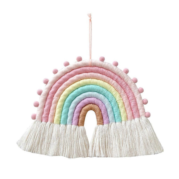 Regnbåge Väggbonad Ornament 8 Rader Makramé Tapeter Tofsar Vävd Regnbåge