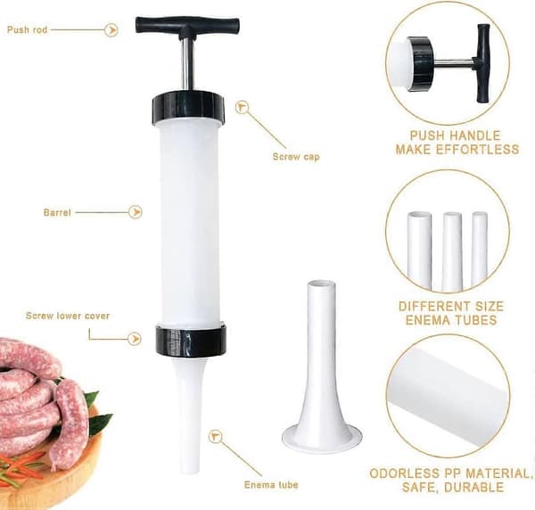Pølsestopper, Plast, 3 utskiftbare dyser, Hvit/Svart