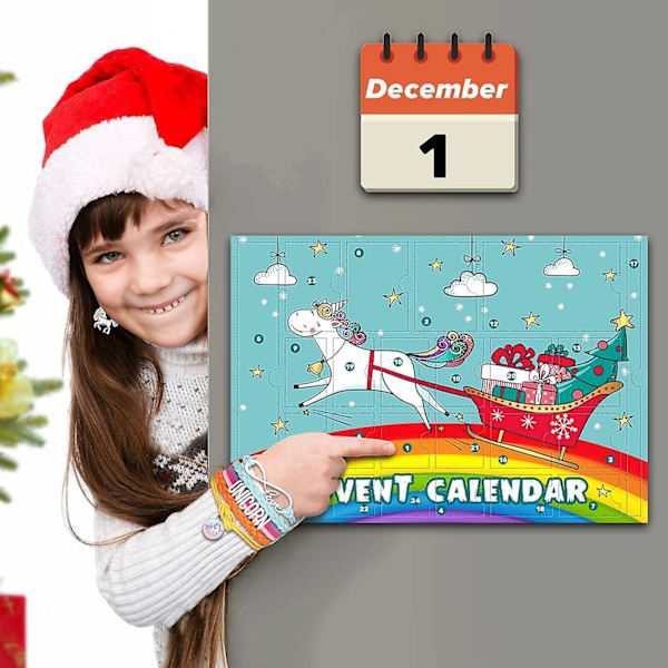 Unicorn Advent Calendar For Girl 2023 jul, 24 dagars nyheter presenter, Unicorn brevpapper, tillbehör, smycken, Countdown Days Style 1