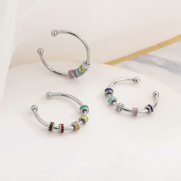 3 st Snurrande Fidget Ring i Emalj, Ångestdämpande Ring i Rostfritt Stål, Ångestring med Flerfärgad Rullkula-ZZY