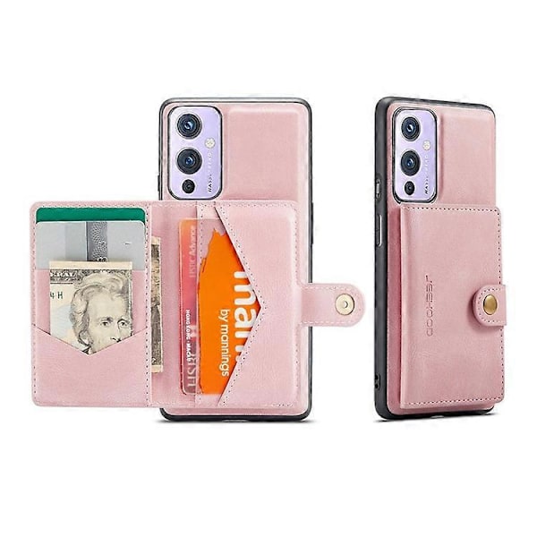 JEEHOOD Magneettinen lompakkokotelo irrotettava 2-in-1 design nahkapäällysteinen TPU-kotelo yhteensopiva OnePlus 9:lle (EU / US versio) PinkGold