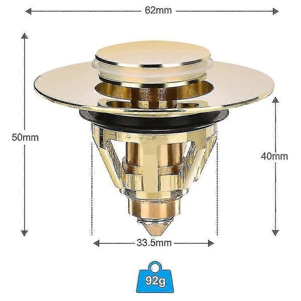 Avløpsarmatur vaskeservant, Universal Pop-up Ventilplugg, Vask, Messing Anti-tette Sil, Vaskplugg