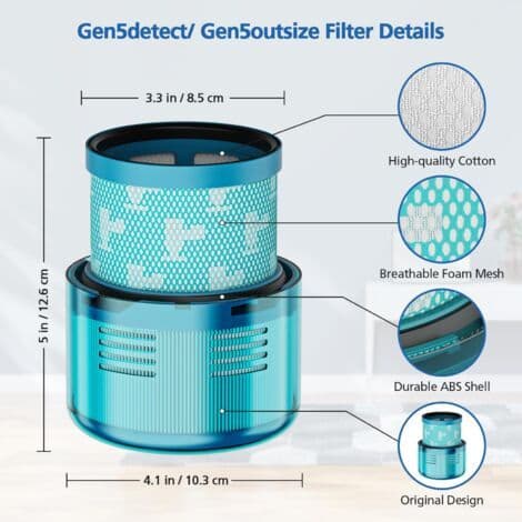2-pakning HEPA-erstatningsfiltre for Dyson Gen5detect, kompatible med Dyson Gen5 Detect Absolute, Gen5 Outsize Absolute, .