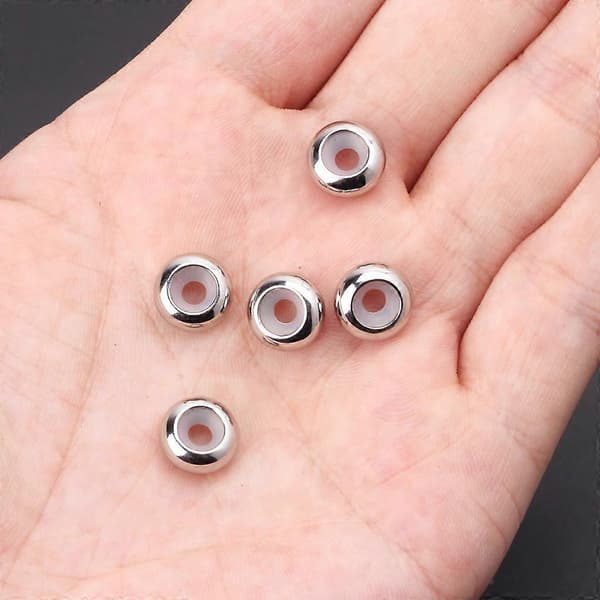 10 stk. afstandsstykker med gummindsats i rustfrit stål til Add-a-Bead armbånd
