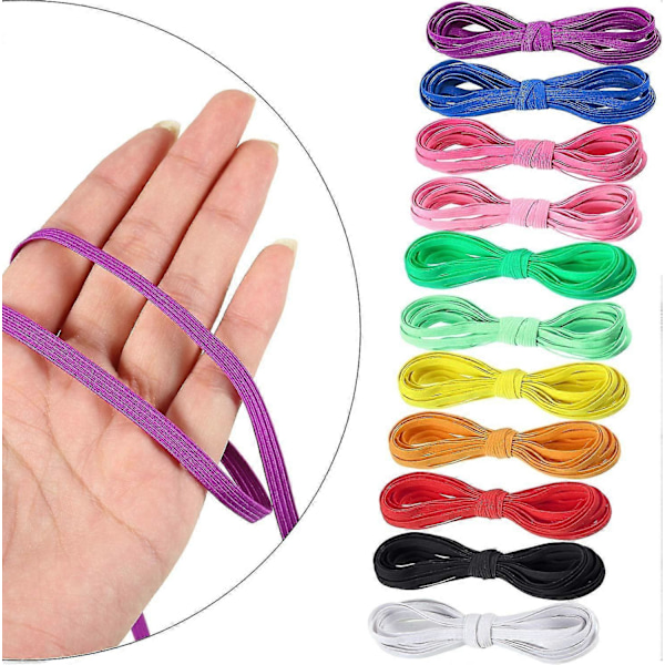 12 Ruller Farvede Elastikbånd Fold Over Elastisk Reb Elastisk Snor Kraftig Strækrem Elasticitet Strikket Fladt Elastikbånd Til Syning Håndværk DIY, Seng