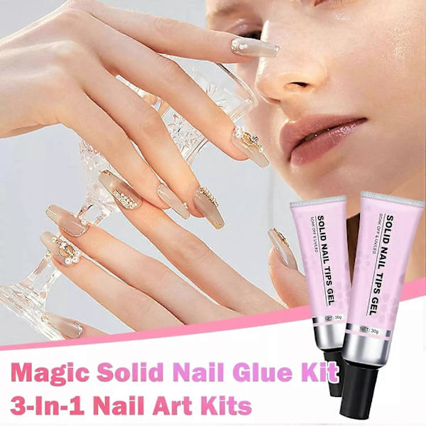 Lulou Magic Solid Neglelim Sæt 3-I-1 Neglekunst Sæt til Negletipper Tryk på Negle Solid Patch Adhesive