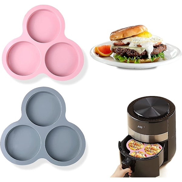 2 stk. Silikone Æggeforme til Airfryer til Æggebidder, Muffin Toppe, Morgenmadssandwich, Hamburgerboller, Non-stick