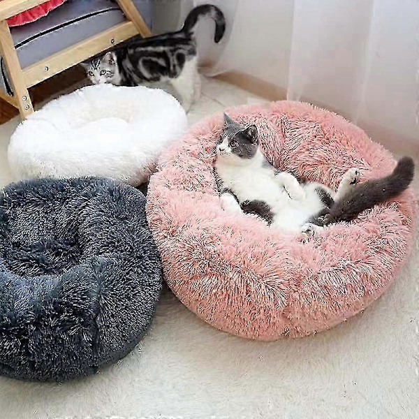 Hund- och kattdjurssäng rund plysch kennel kattsäng höst och vinter husdjurssäng hundmatta kattmatta husdjursmatta ytterdiameter 70 cm (gul)