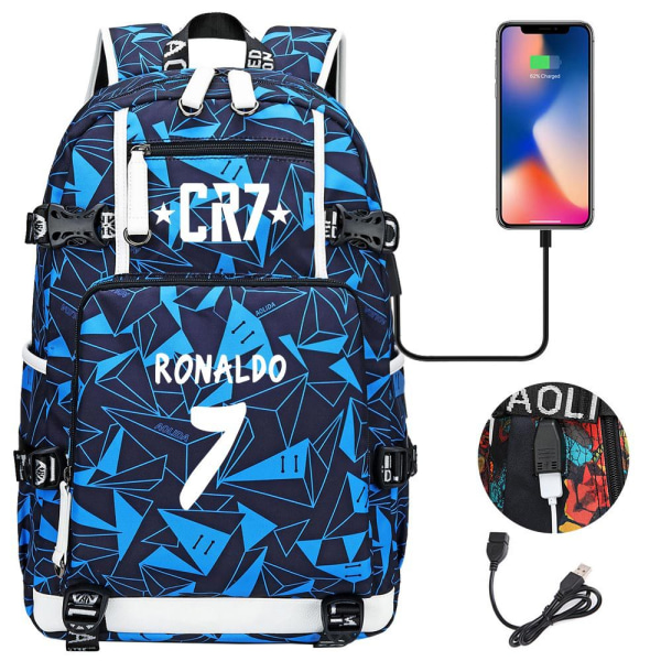 Football Star CR7 USB Laderyggsekk Skolesekk Travel Notebook Laptopvesker for barn Studenter style 13