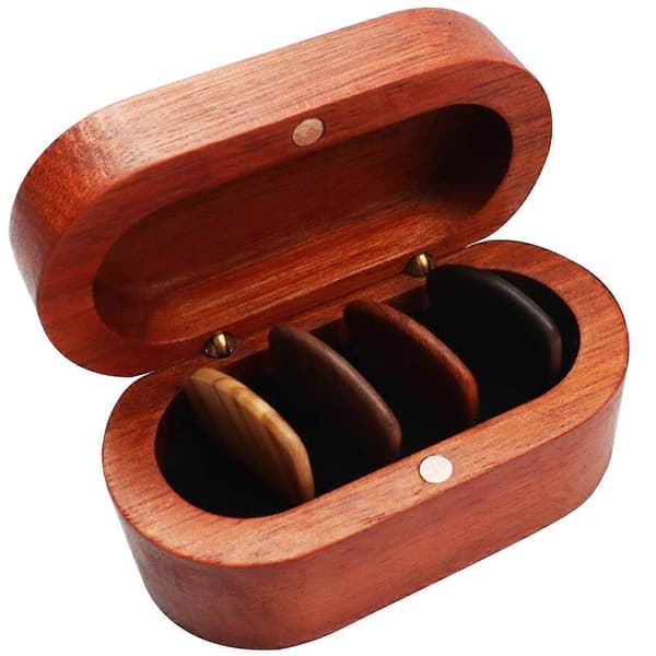 Gitarrplektrumbehållare Mini Gitarrformad Plektrumfodral För Födelsedag Trämaterial 8,5x4,5cm Skydd 1 Set
