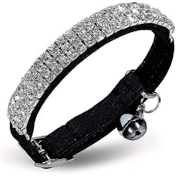 Mjuk Sammet Säker Katt Justerbart Halsband Bling Diamant Med Klockor