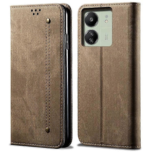 Yhteensopiva Xiaomi Redmi 13C / Poco C65 4G -puhelimen suojakotelo lompakko PU-nahkaa pudotussuoja Khaki