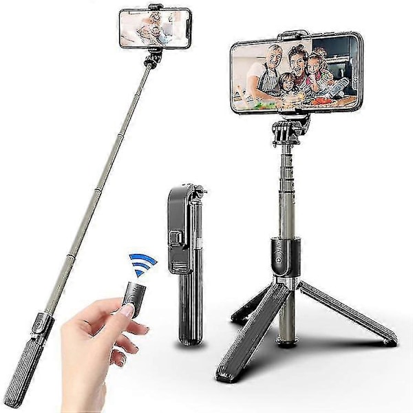 Nyeste Aluminium Mini 360 Graders Rotationsstabilisering Smartphone Holder L03 Ring Light Bt Selfie Stick (sort)