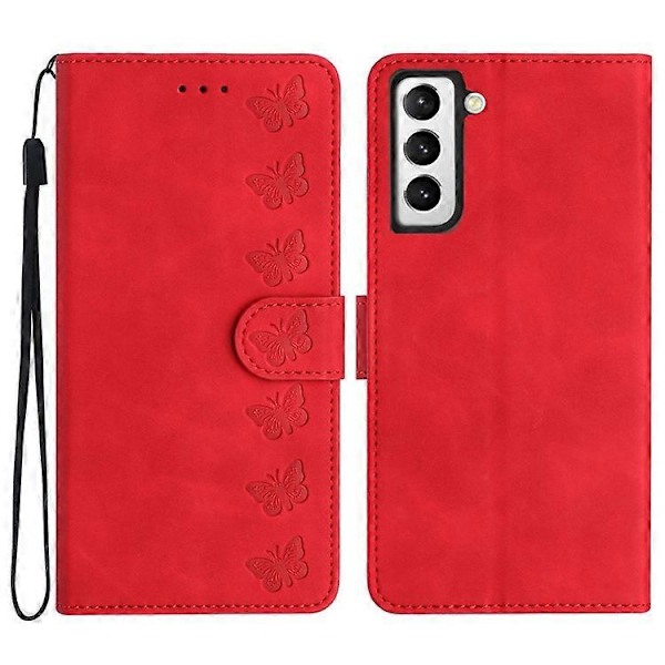 Yhteensopiva Samsung Galaxy S22+ 5G -puhelimelle, lompakkokotelo, folio, läppäkotelo, perhoskuvioitu, roiskesuojattu nahkakansi Red