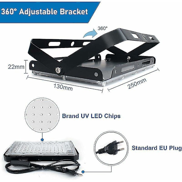2 st 100W UV LED-strålkastare Svartljus IP65 Vattentät, Ultraviolett LED-lampa, Effektljus för Akvarium, Fest, Neonmålning, Fluorescerande Poster